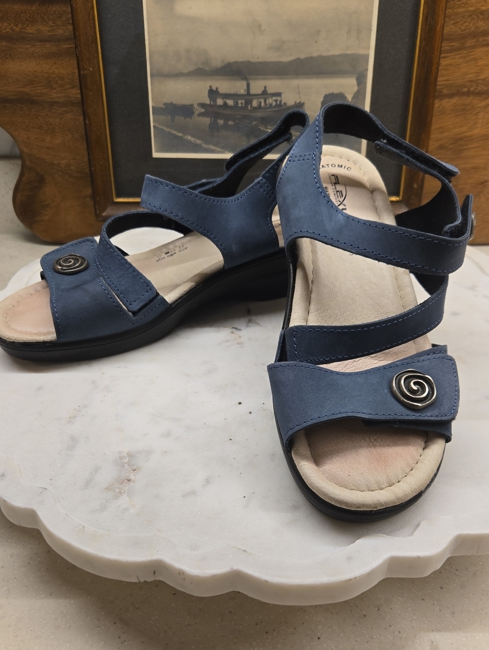 Vera Pelle Blue Suede Sandals Size 38